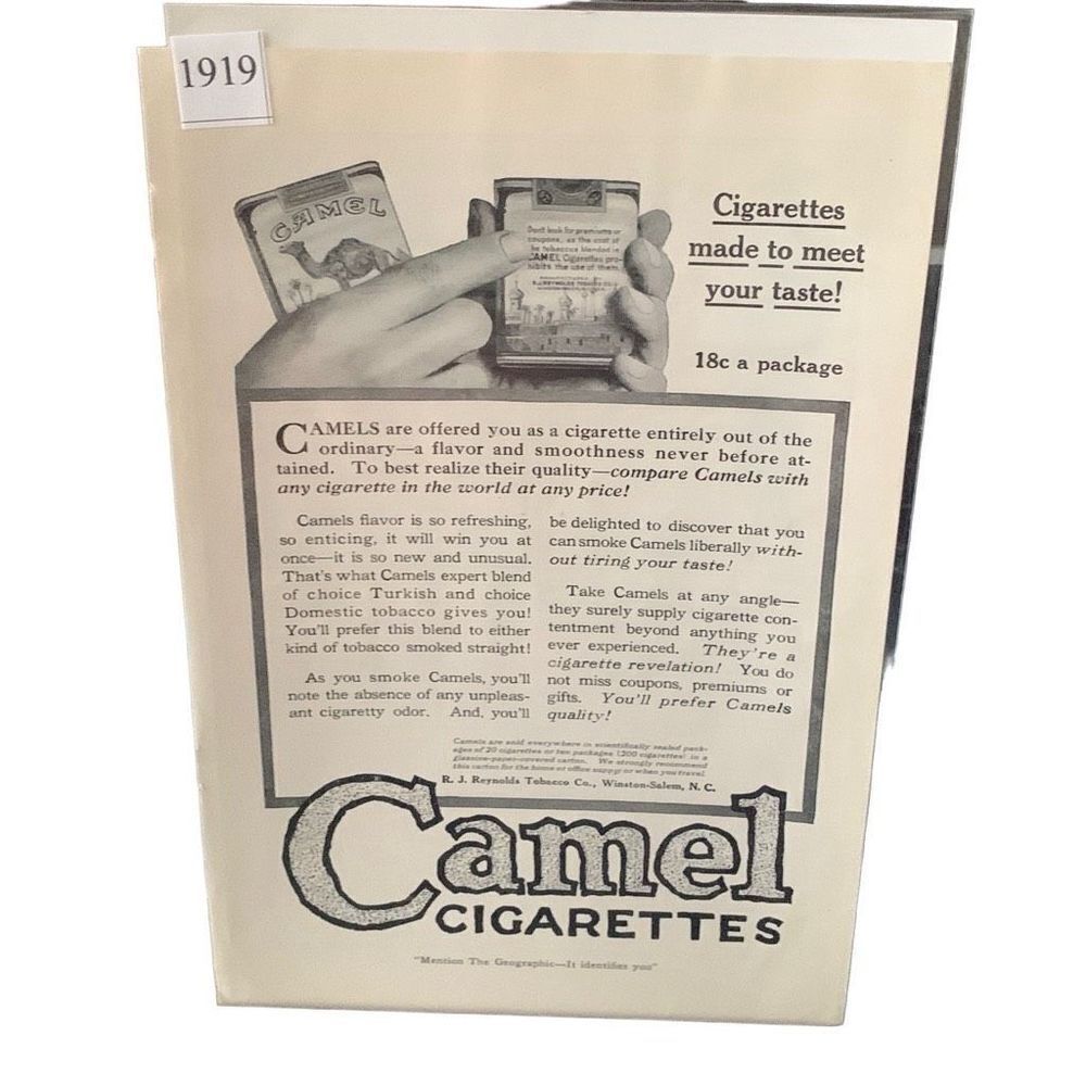 Vintage 1919 Camel Cigarettes Made to Meet Your Taste Ad Advertisement
